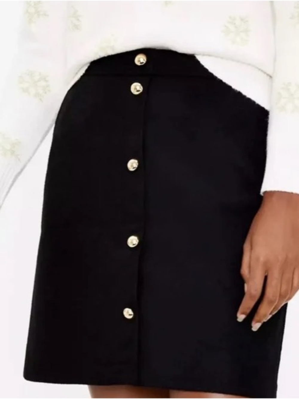 NWT LOFT Wool Blend Black Mini Skirt with Gold Buttons